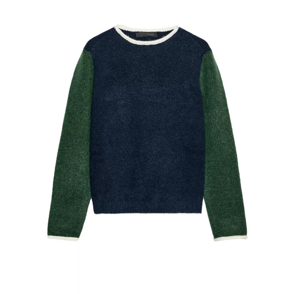 Zara Sweaters - Zara Colorblock Navy and Forest Green Wool Crewneck Sweater